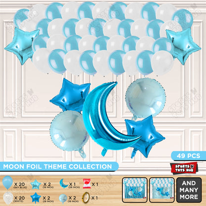 Crescent Moon Pacific Blue Color Foil Balloon Party Decoration Set