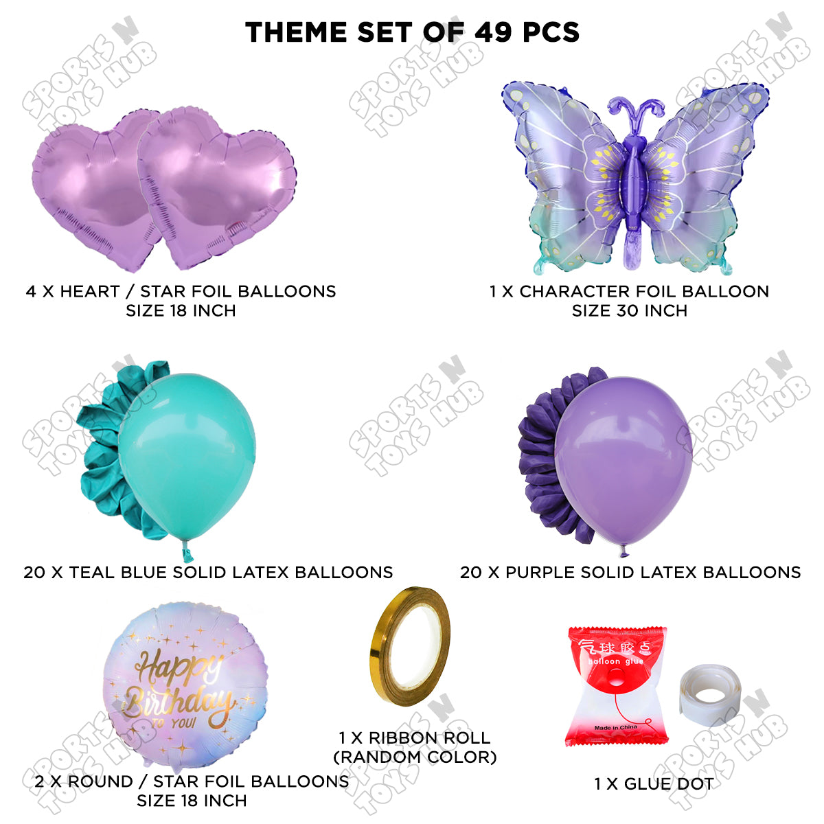 Gradient Purple & Blue Color Butterfly Foil Balloon Set Theme