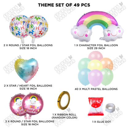 HBD Rainbow Cloud Foil Balloon Theme Decoration Set
