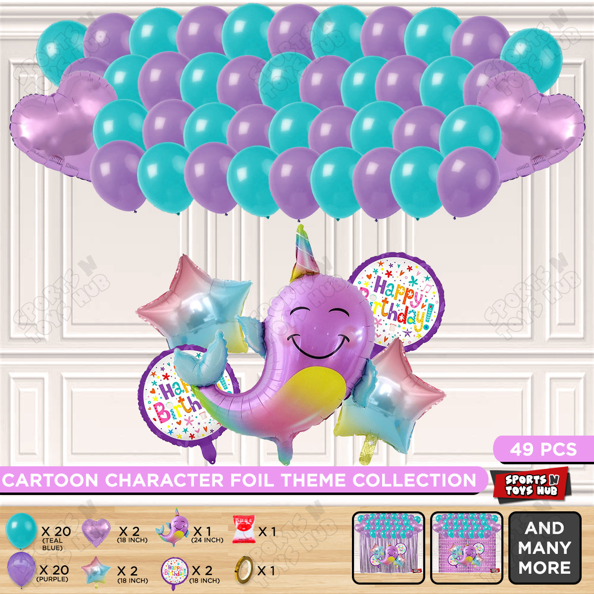 Nar Whale Foil Balloon Theme Decoration Set