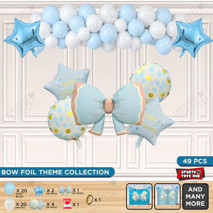 Matte Blue Color Bow Foil Balloon Theme Decoration Set