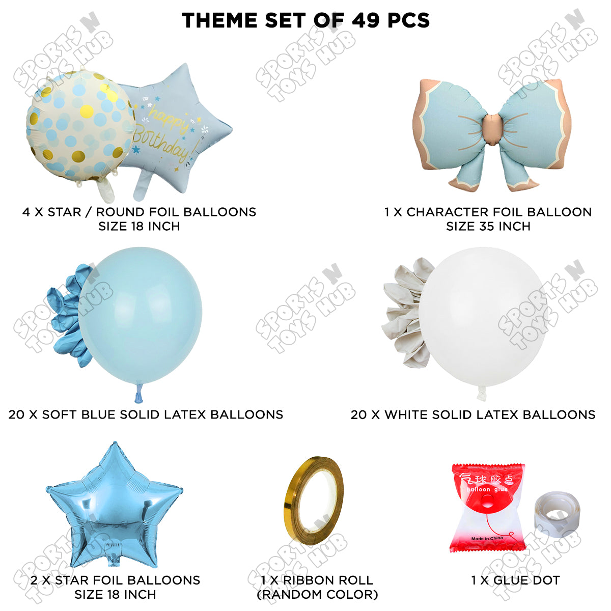 Matte Blue Color Bow Foil Balloon Theme Decoration Set