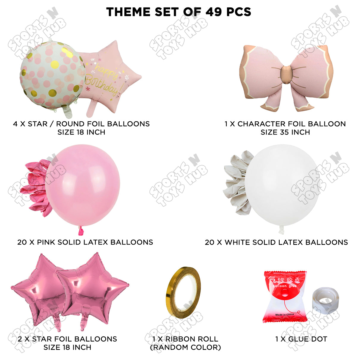 Matte Pink Color Bow Foil Balloon Theme Decoration Set