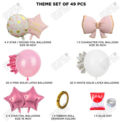 Matte Pink Color Bow Foil Balloon Theme Decoration Set