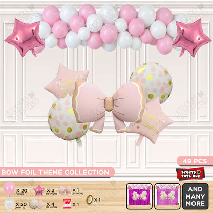 Matte Pink Color Bow Foil Balloon Theme Decoration Set