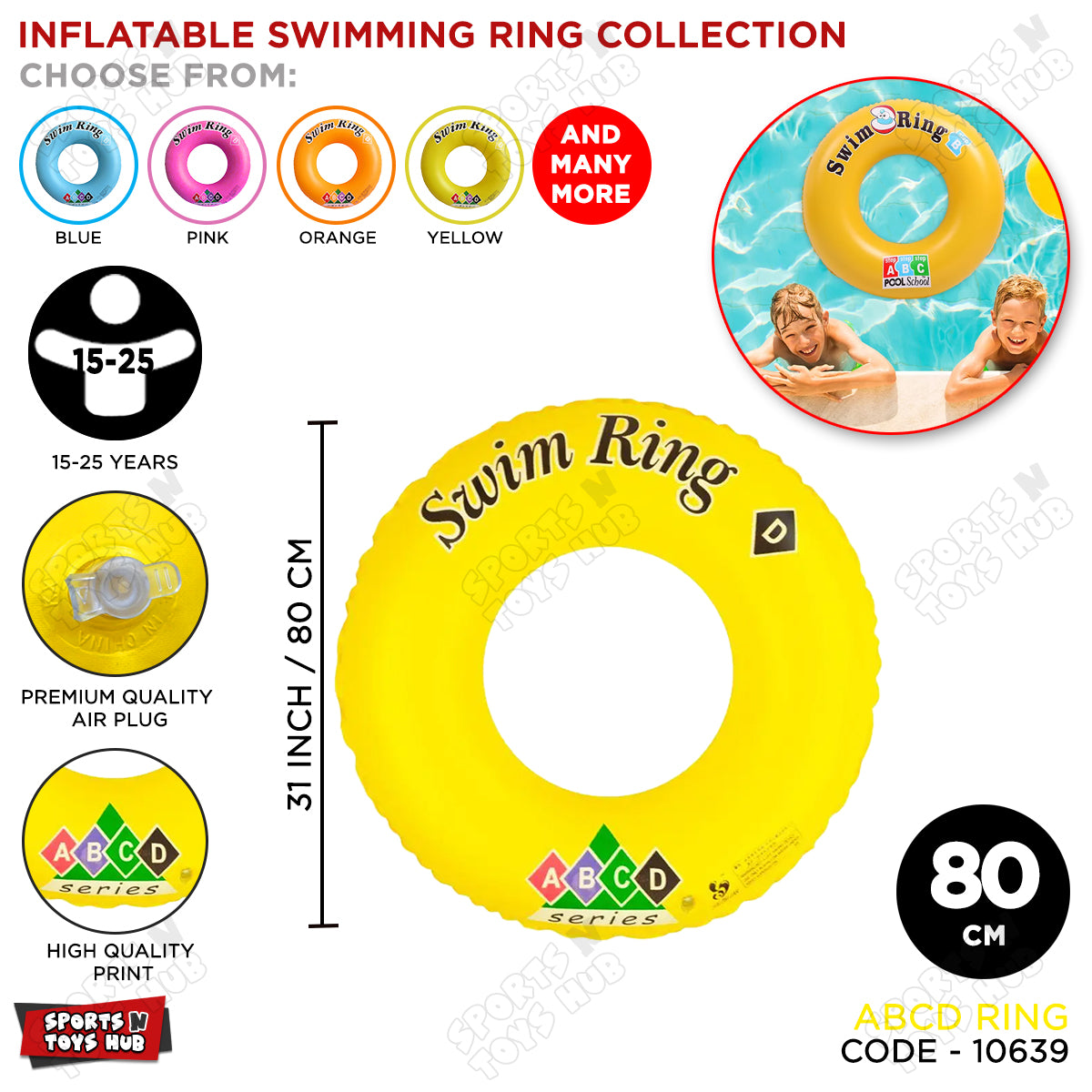 Inflatable ABCD 80 CM 15 to 25 Age Swimming Ring Tube