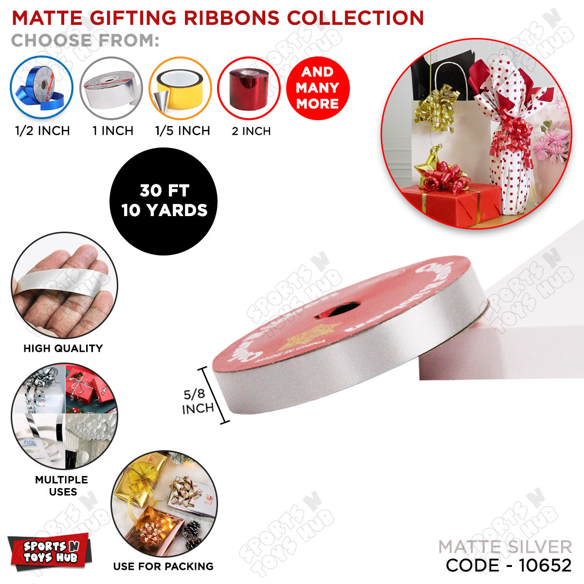 5/8 Inch x 10 Yards – Matte Finish Plastic Curling Ribbon for Bouquet Wrapping & Gift Packing