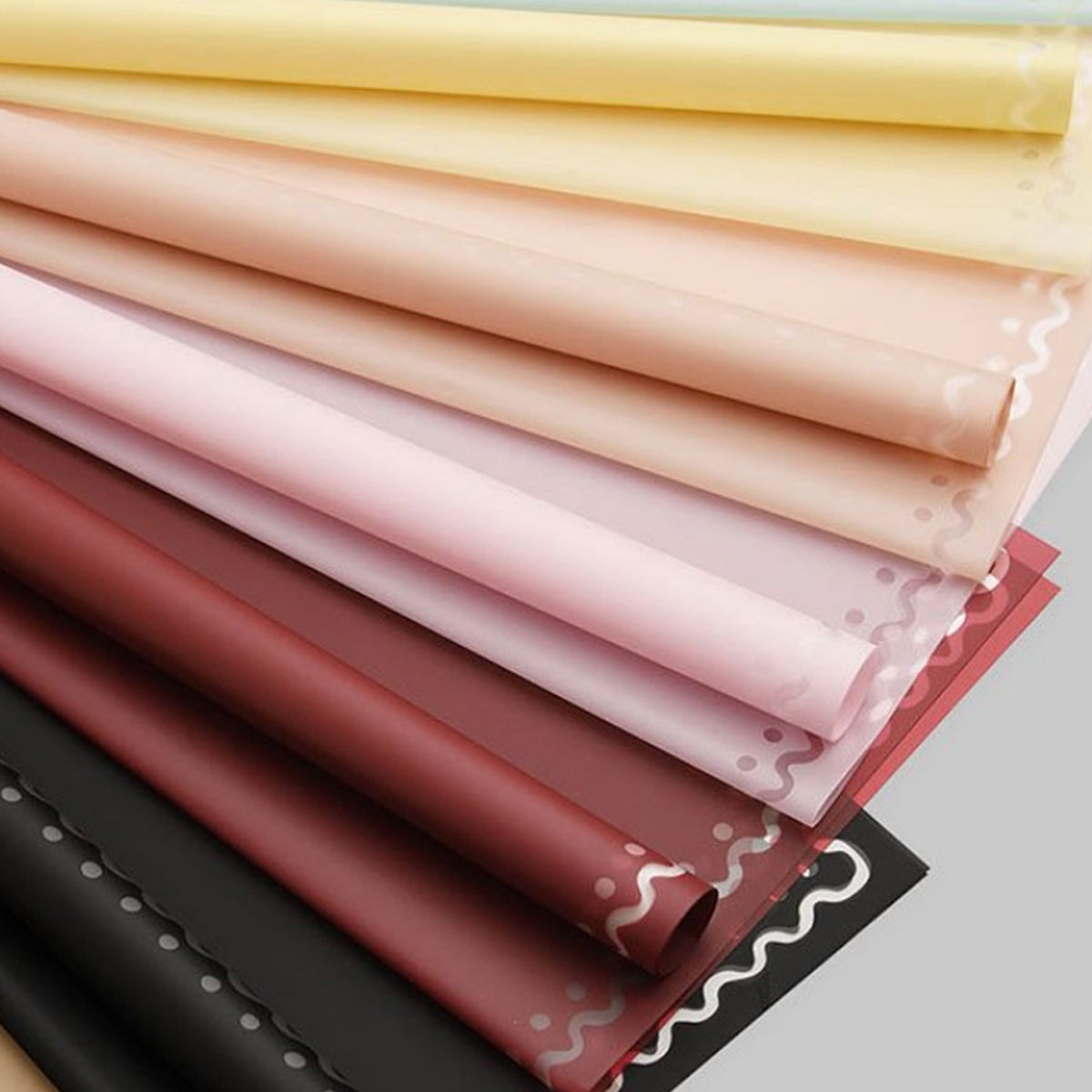 Wavy Curve Edge Border - Mix Color 20 Sheet Pack - Translucent Flower Wrapping Sheets