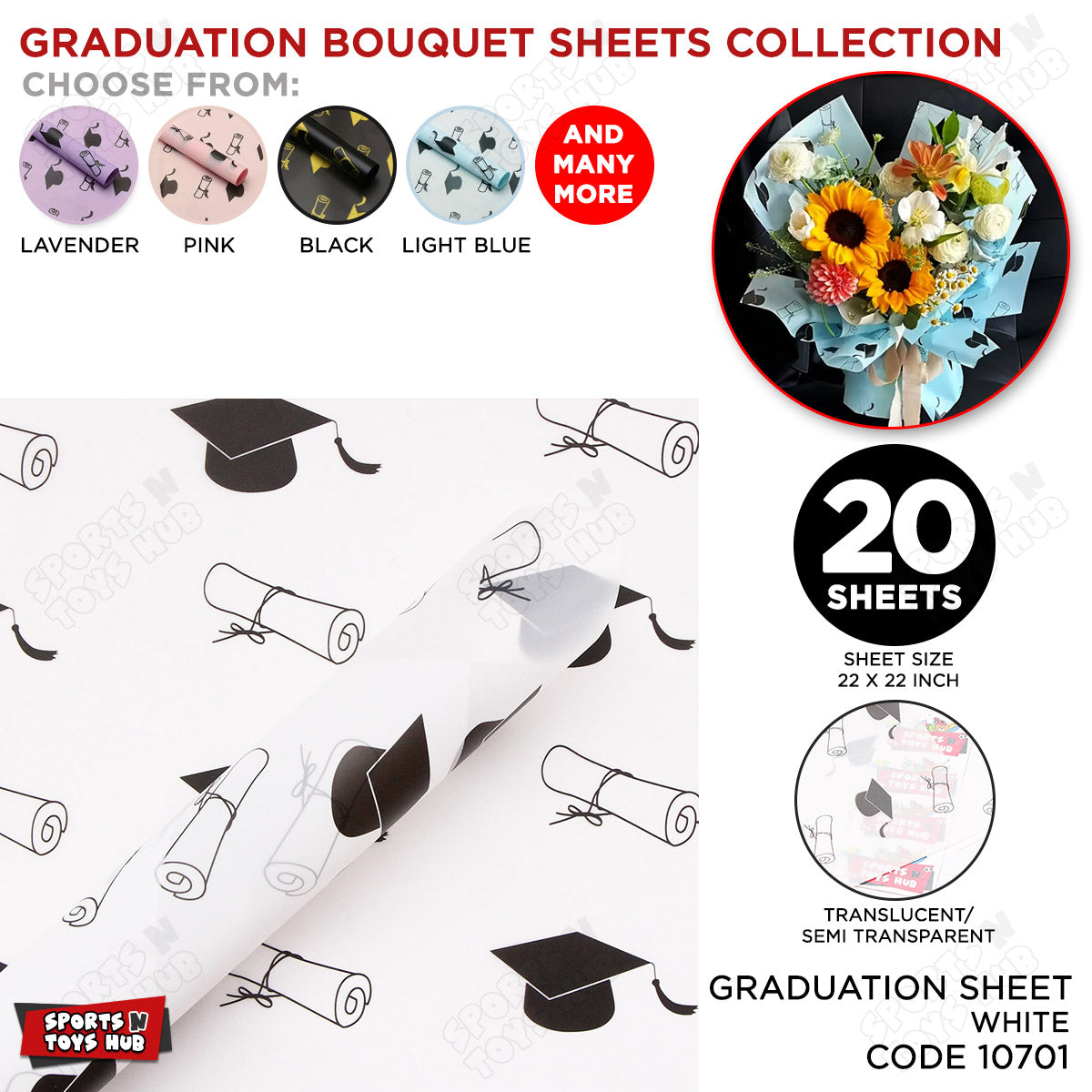 Graduation Cap & Degree Printed Translucent Sheets for Floral Wrapping or Gif Wrapping