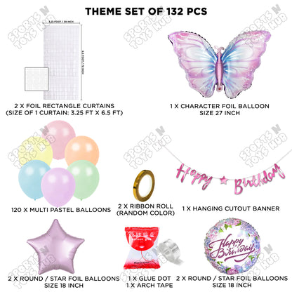 Butterfly Foil Balloon Set With Happy Birthday Cursive Banner Arch Theme - Pack Of 132