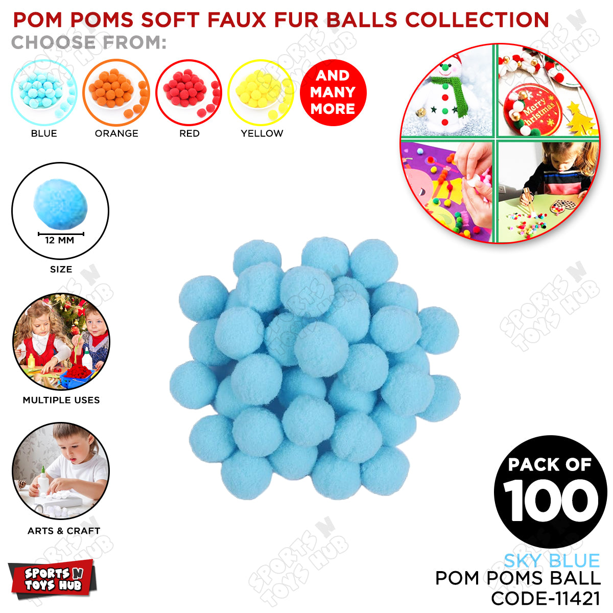 Pom Pom Soft Flux Fur Balls - Pack Of 100