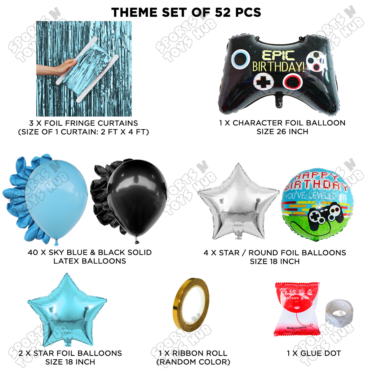 Game Controller Foil Balloon Curtain Theme - Blue & Black