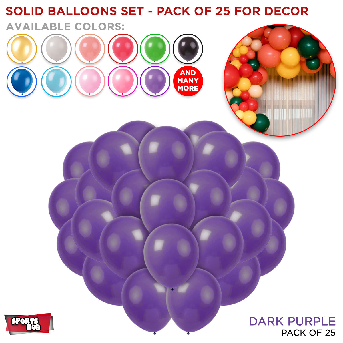 1.5 Gram Solid Latex 10 Inch Round Balloons - 25 Pcs
