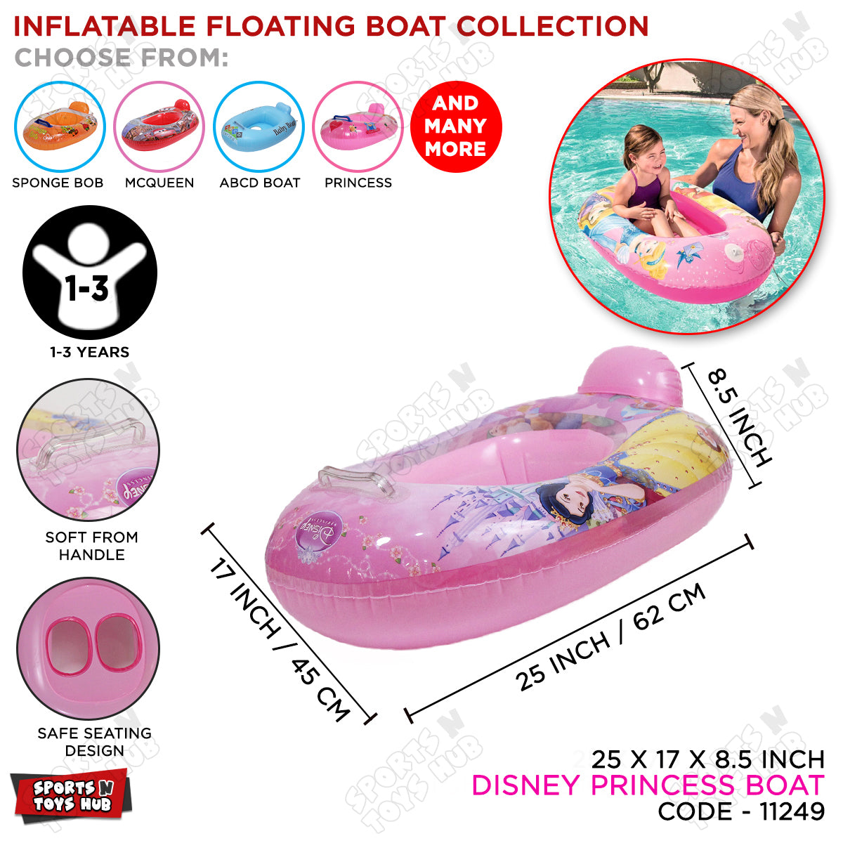 Princess Floaty Disney Princess Graphic Printed Infant Floating Swim Boat – Sports n ...