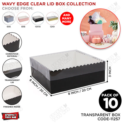 Wavy Edge Clear Lid Box 8x8x3 Inch - Pack Of 10