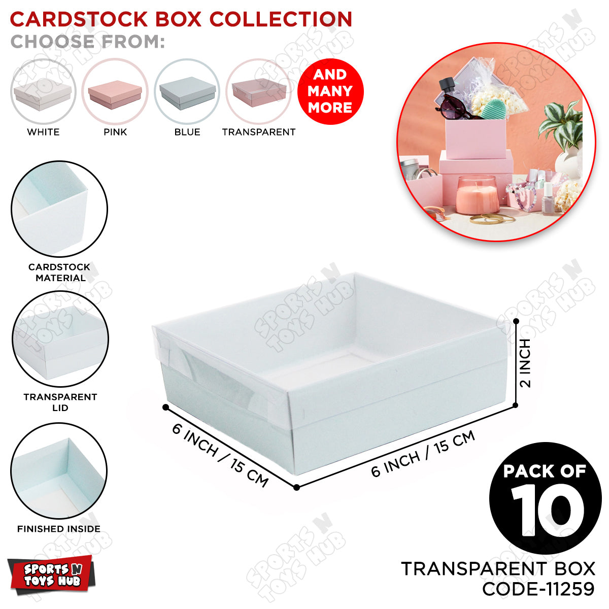 Clear Lid Box 6x6x2 Inch - Pack Of 10
