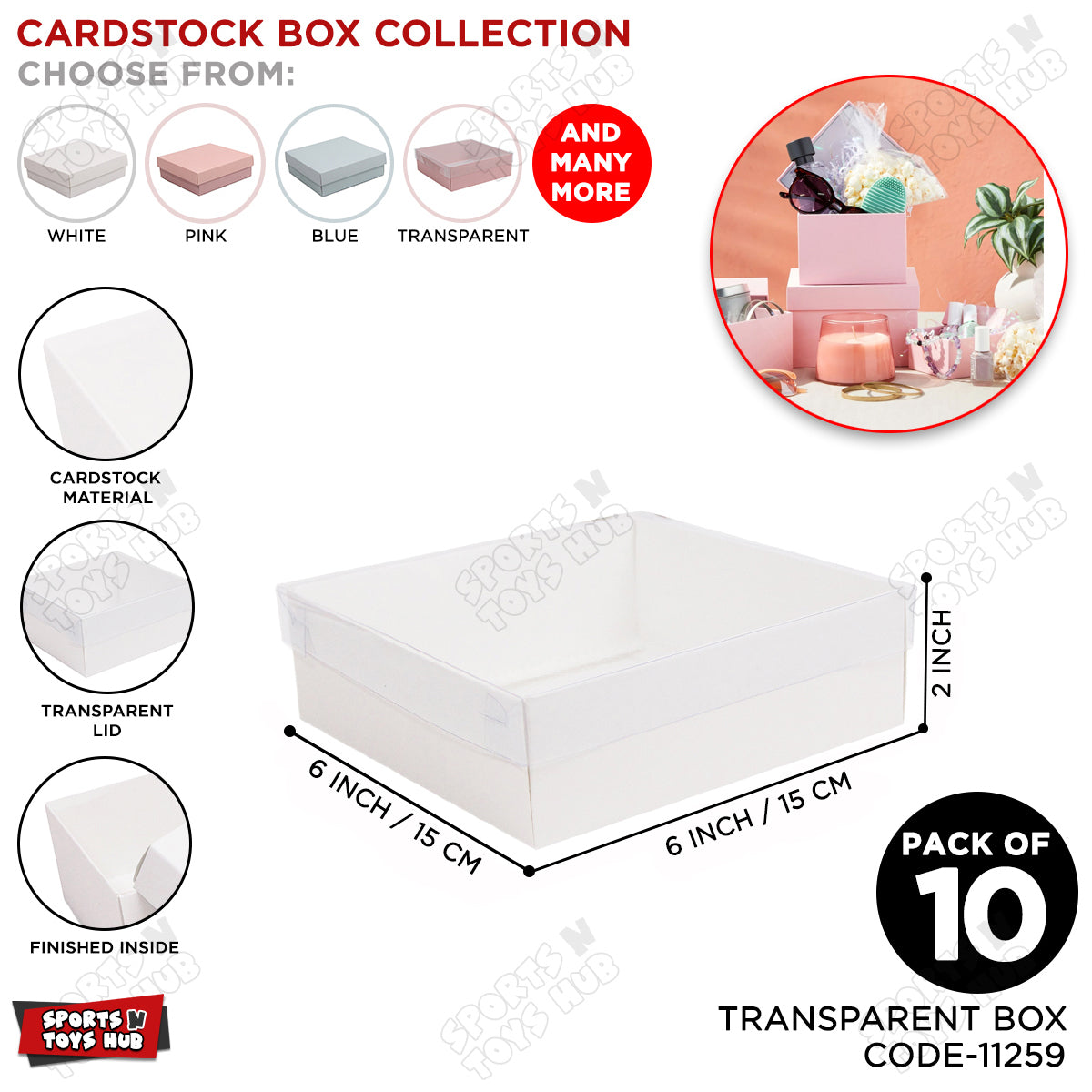 Clear Lid Box 6x6x2 Inch - Pack Of 10
