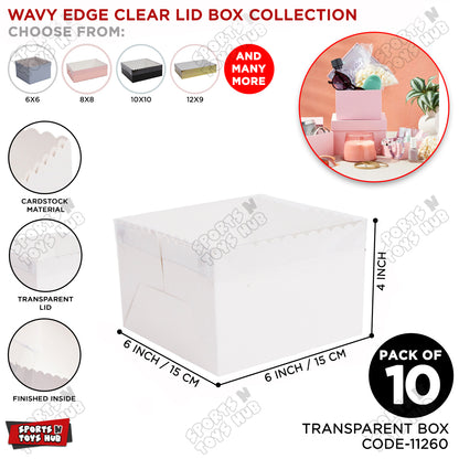 Wavy Edge Clear Lid Box 6x6x4 Inch - Pack Of 10