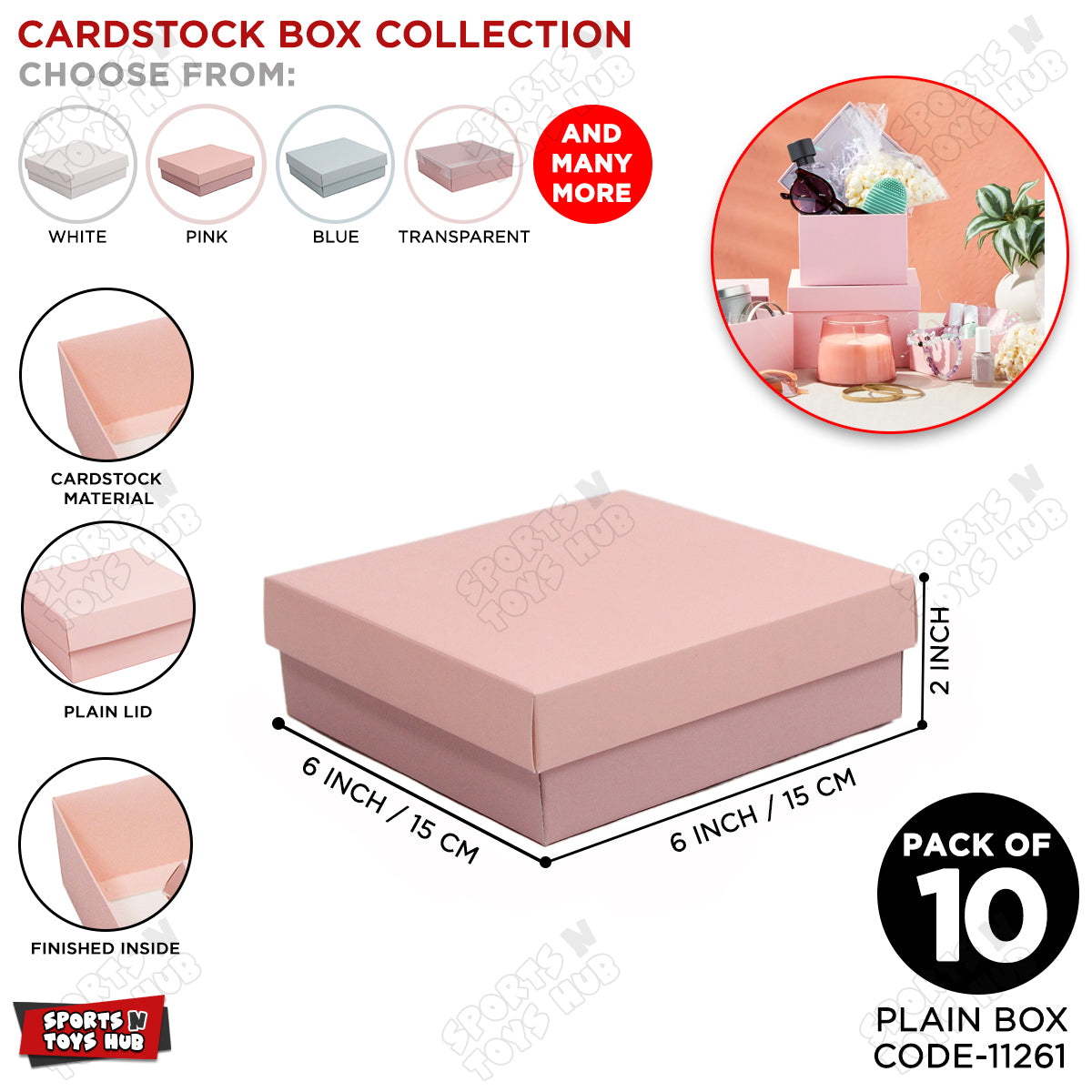 Card Stock Lid Box 6x6x2 Inch - Pack Of 10