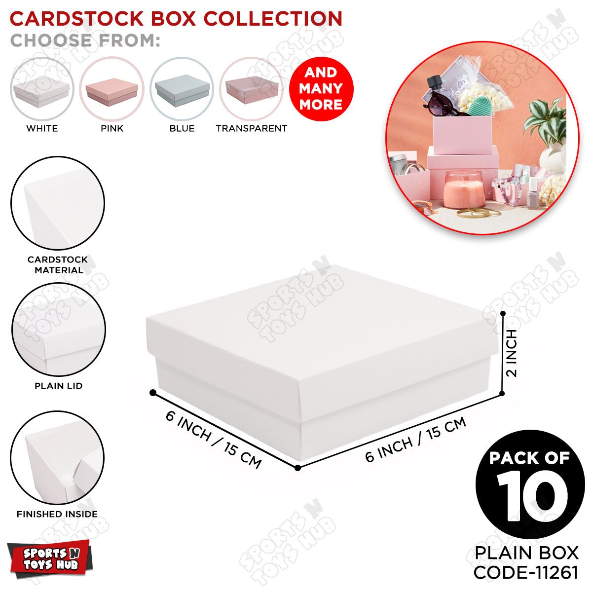 Card Stock Lid Box 6x6x2 Inch - Pack Of 10