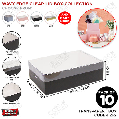 Wavy Edge Clear Lid Box 6x9x3 Inch - Pack Of 10