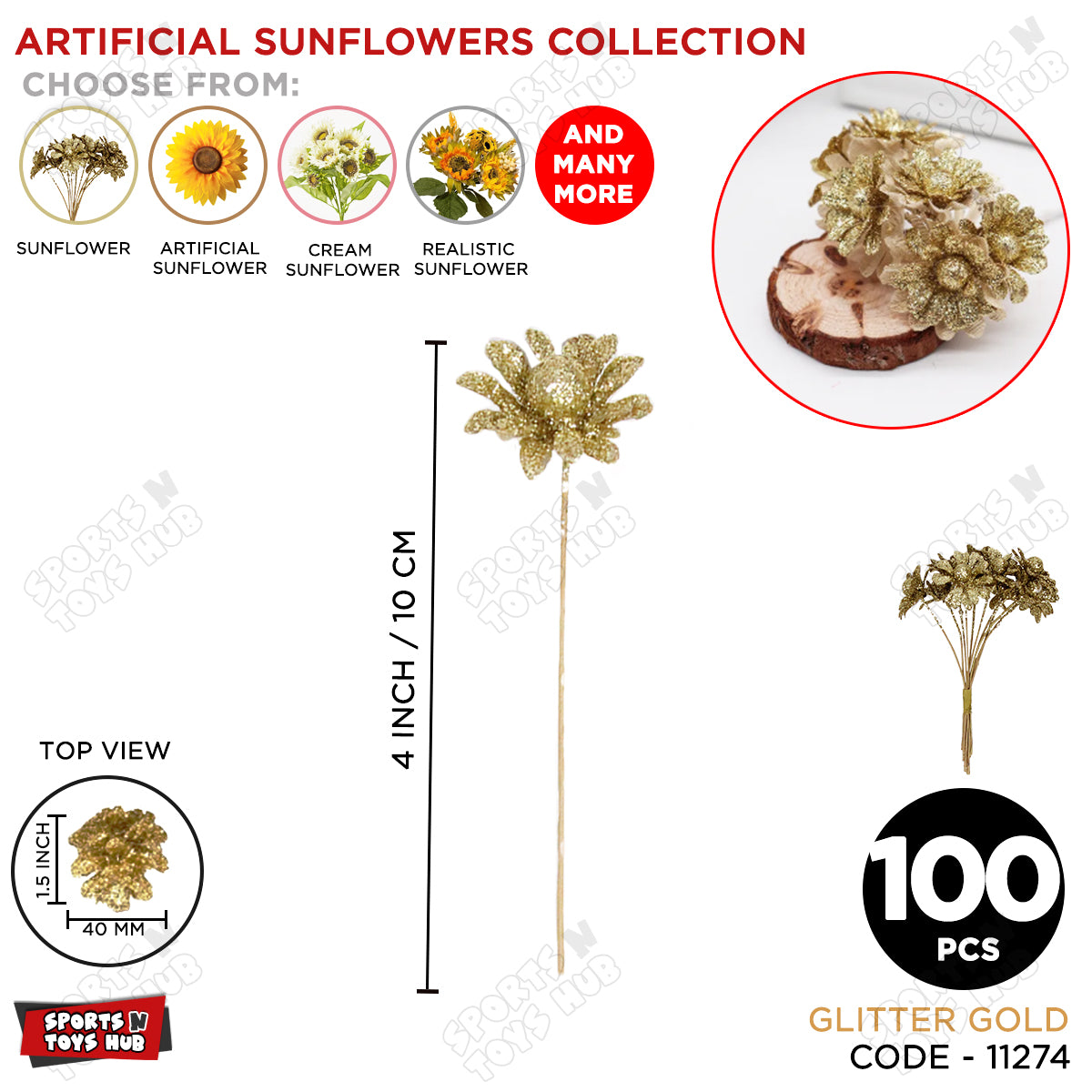 Artificial Glitter Sun Flower Style Buds for Gift Baskets & Packing Decor