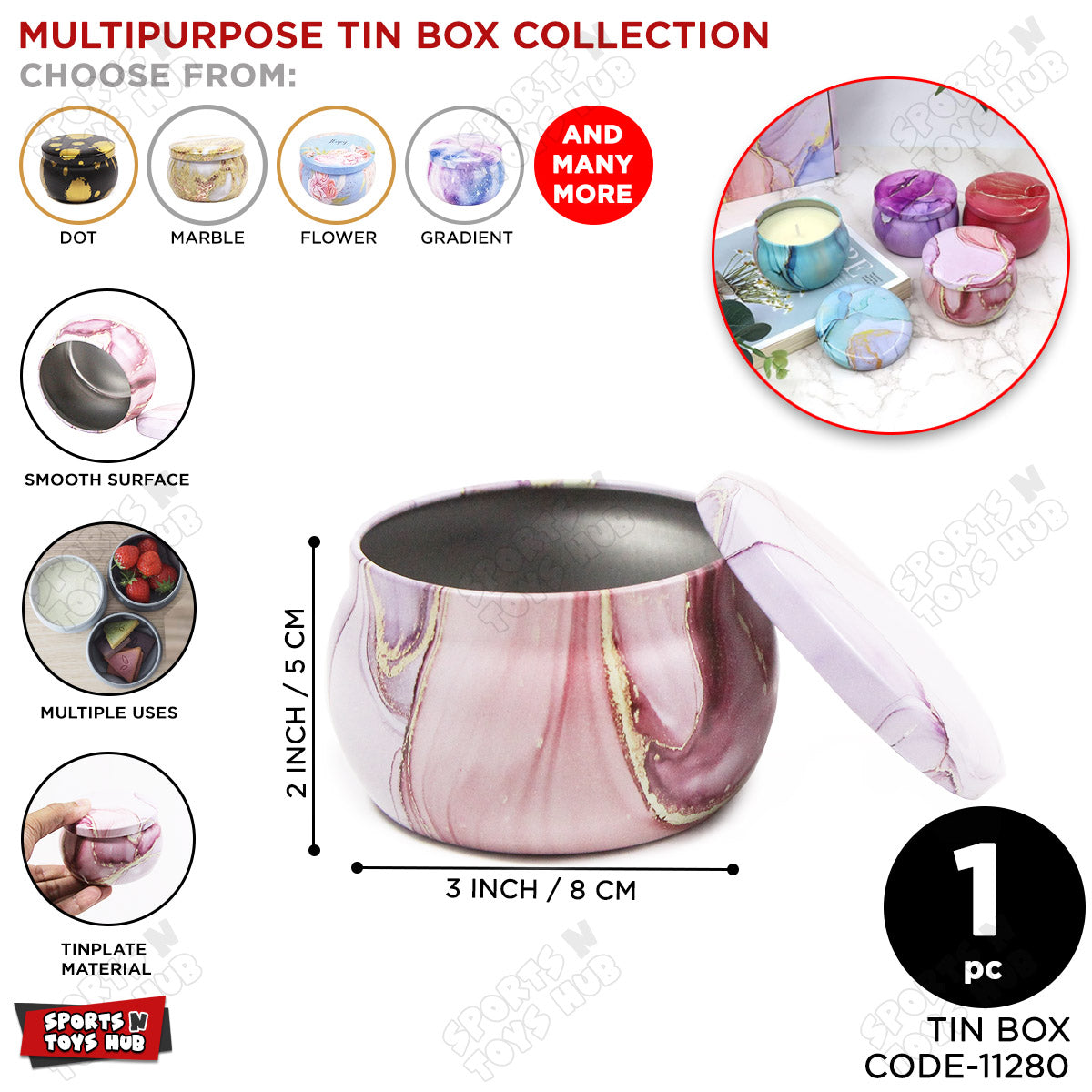 Tin Marble Pattern Multipurpose Box