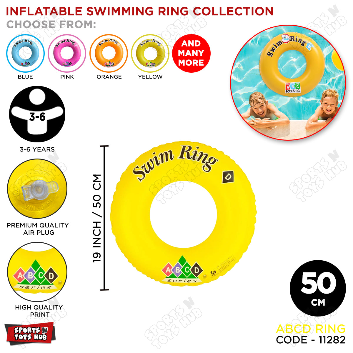 Inflatable ABCD 50 CM 3 To 6 Age Swimming Ring Tube