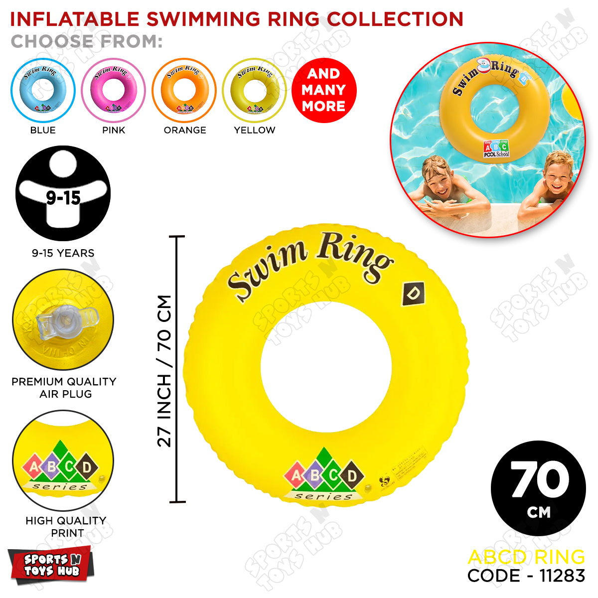 70 CM ABCD Inflatable Swimming Ring Tube - 9 to 15 Years