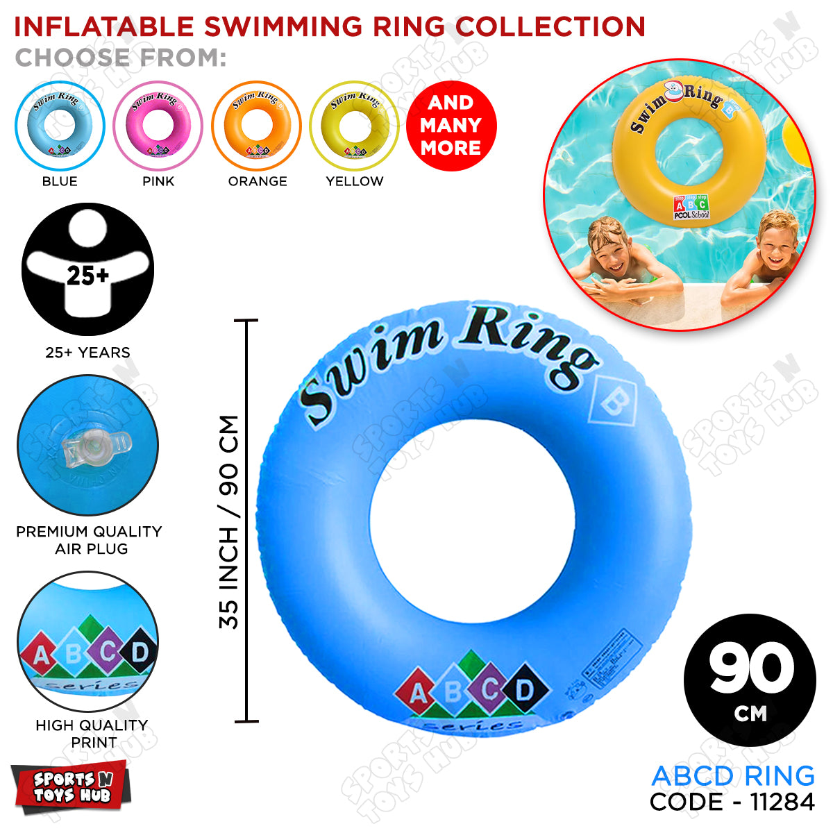 Inflatable ABCD 90 CM 25 Age Above Swimming Ring Tube