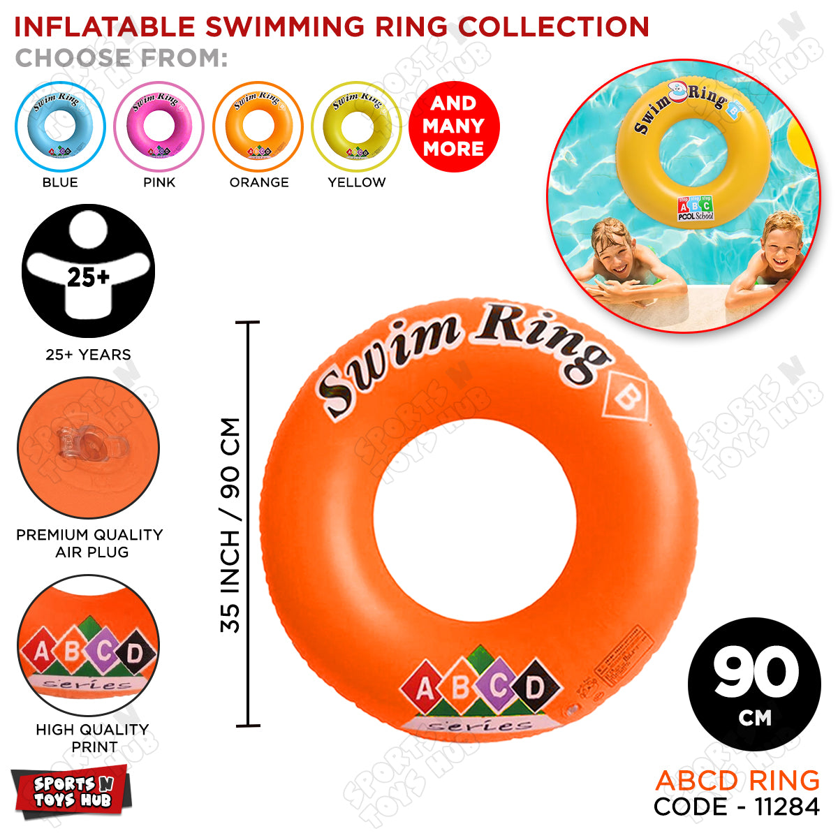 Inflatable ABCD 90 CM 25 Age Above Swimming Ring Tube