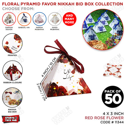 Floral Pyramid Favor Nikkah Mubarak Red Rose Flower Print Bid Box