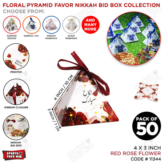 Floral Pyramid Favor Nikkah Mubarak Red Rose Flower Print Bid Box
