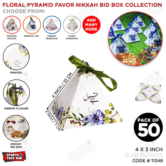 Floral Pyramid Favor Nikkah Mubarak Blue Flower Print Bid Box