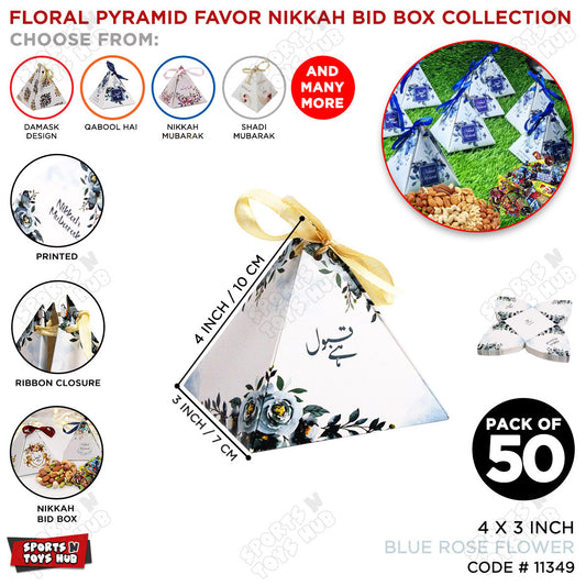 Floral Pyramid Favor Qabool Hai Blue Rose Flower Print Bid Box