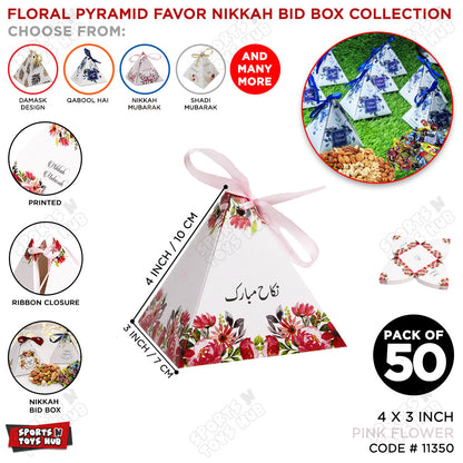 Floral Pyramid Favor Nikkah Mubarak Pink Flower Print Bid Box