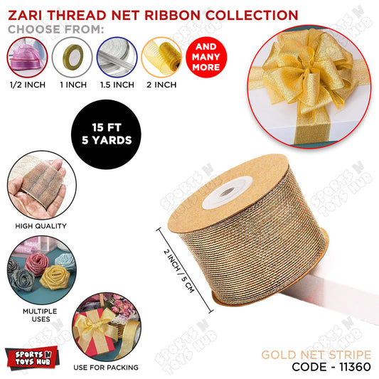 2 INCH x 5 Yards –  Zari Thread Net Ribbon for Gift Wrapping, Crafts & Decorations