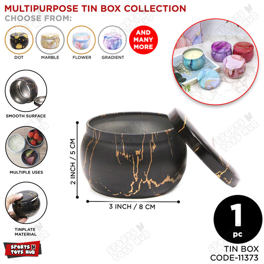 Tin Black Marble With Gold Streaks Pattern Multipurpose Box