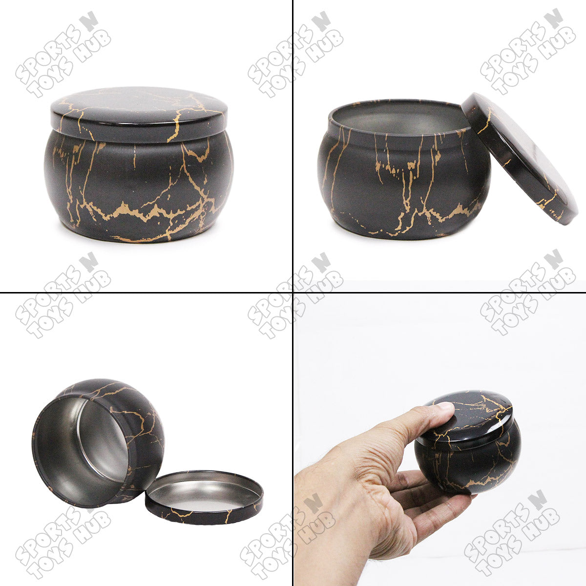 Tin Black Marble With Gold Streaks Pattern Multipurpose Box
