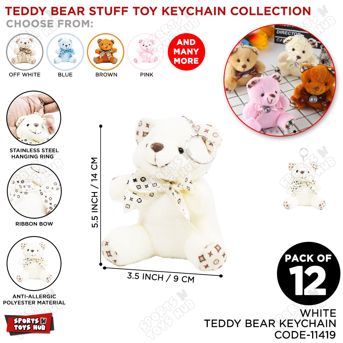 Teddy Bear Stuff Toys Keychain - White