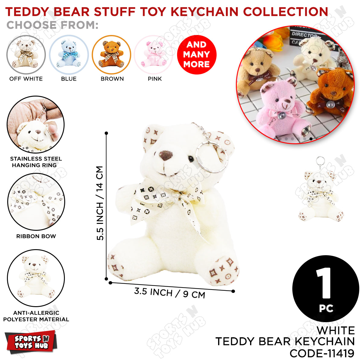 Teddy Bear Stuff Toys Keychain - White