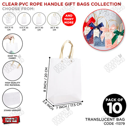 Frosted PVC Translucent Tote Gift Bags with Flat Paper Rope Handles – Pack of 10
