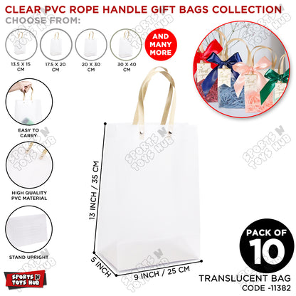Frosted PVC Translucent Tote Gift Bags with Flat Paper Rope Handles – Pack of 10