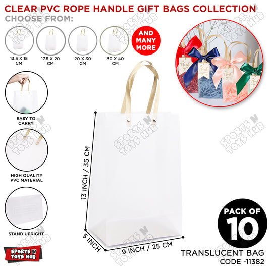 Frosted PVC Translucent Tote Gift Bags with Flat Paper Rope Handles – Pack of 10
