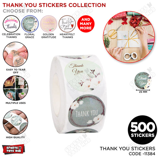 Thank You Floral Grace Stickers Roll - 500 PCS
