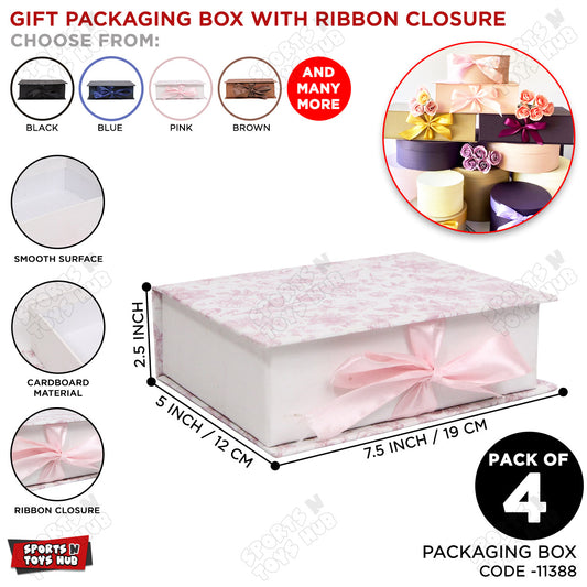 Printed Floral Butterfly Sketch Box Gift Packaging With Ribbon Closure – Pack of 4