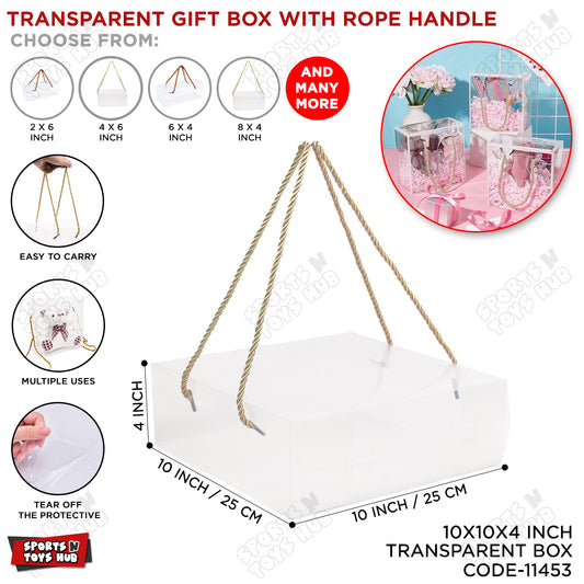 10x10x4 Inch Transparent PVC Plastic Sheet Box With Rope Handle - 1 Pc