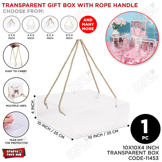 10x10x4 Inch Transparent PVC Plastic Sheet Box With Rope Handle - 1 Pc