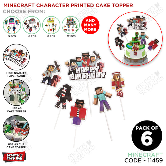 Minecraft Cartoon Game Characters Cake Topper - 6 Pcs