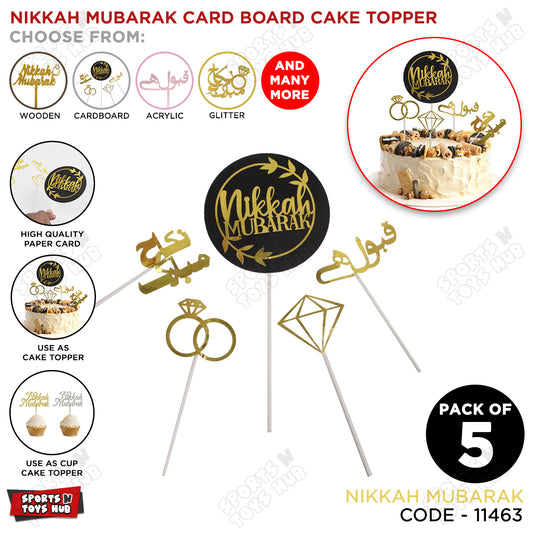 Nikkah Mubarak Cardboard Cake Topper - Pack Of 5